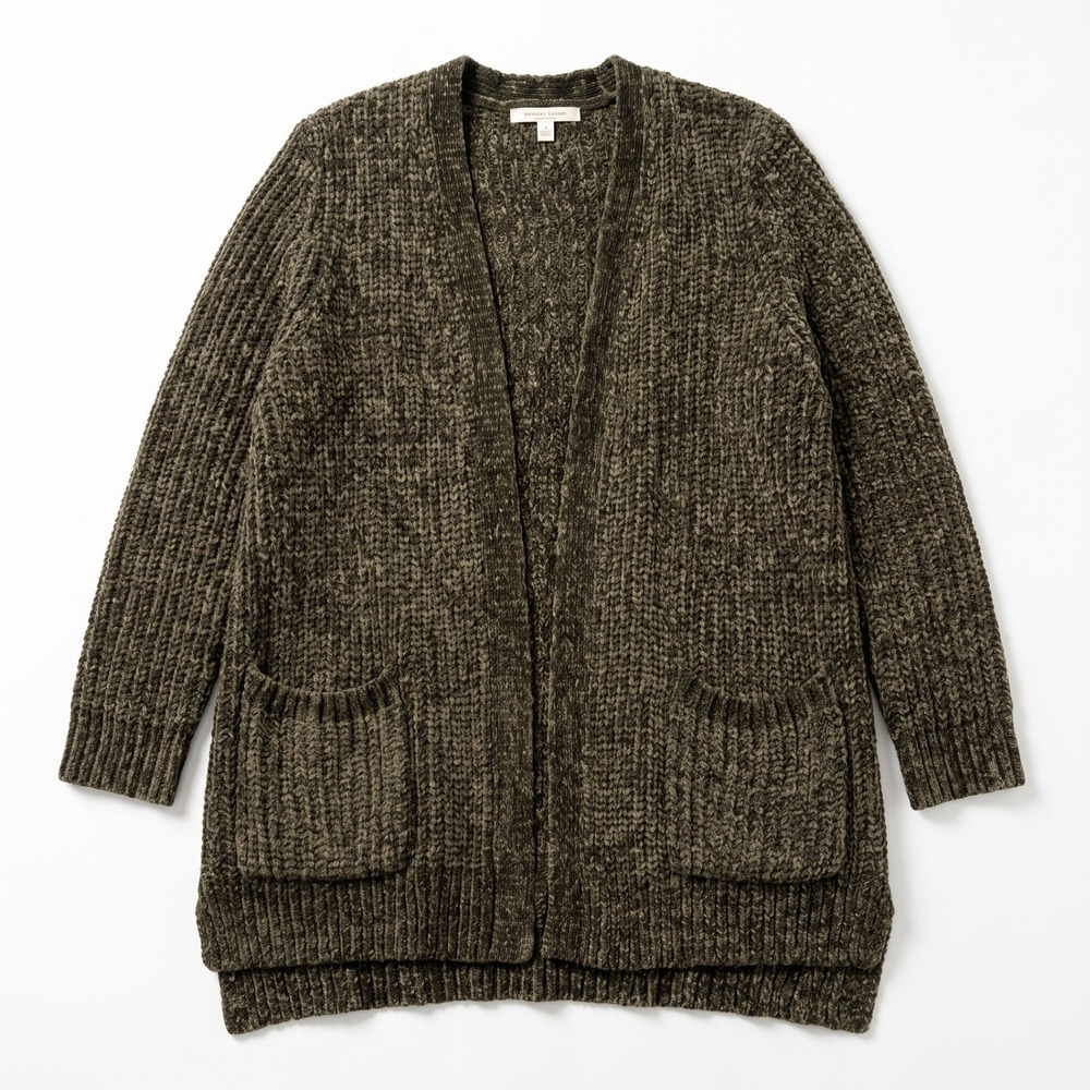 Seven7 Womens S Olive Green Chenille Open Cardigan Pockets Cozy Boho Sweater